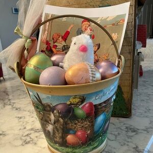 Easter Bunny and Egg Decorated Tin Bucket